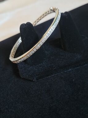 Classic Silver Crystal Pavé Bangle Bracelet - Silver